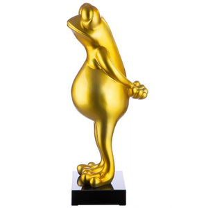 Skulptur "Golden Frog" auf schwarzem Marmorsockel