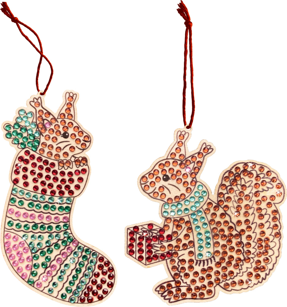 Diamond Painting Holzanhänger: Eichhörnchen/Vögel