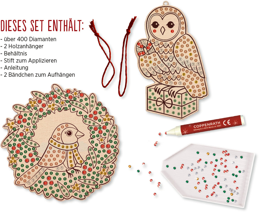 Diamond Painting Holzanhänger: Eichhörnchen/Vögel