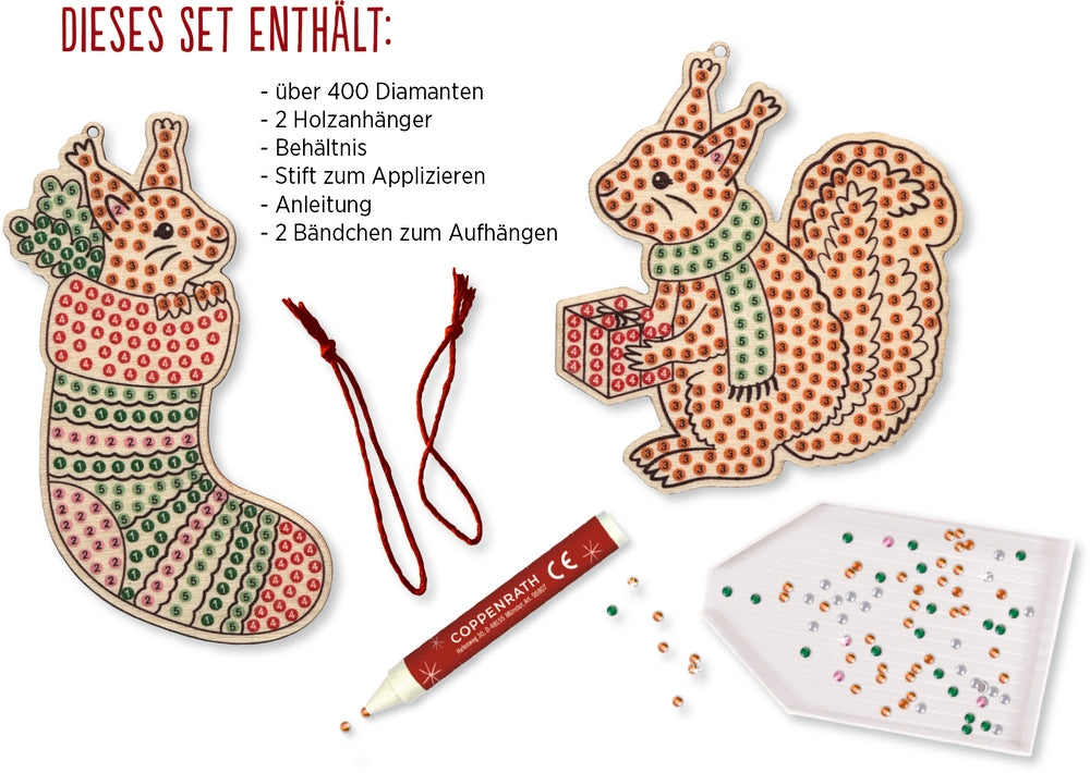 Diamond Painting Holzanhänger: Eichhörnchen/Vögel