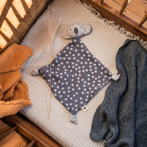 Kuscheltuch Koala Punkte, blau/grau