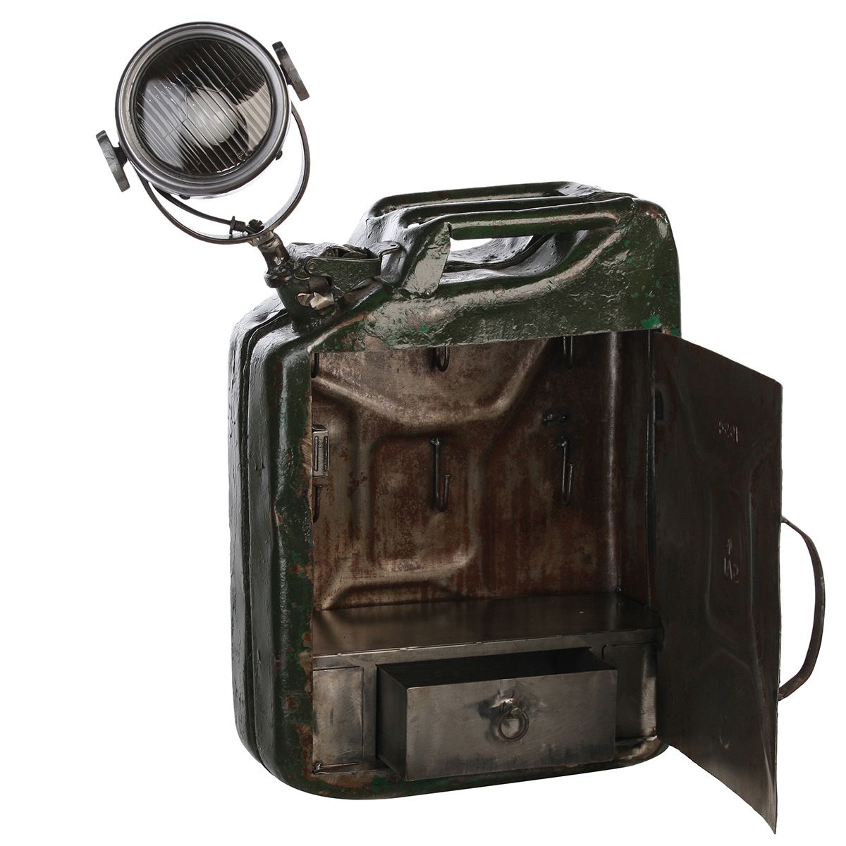 Benzinkanister Wandschrank & Lampe