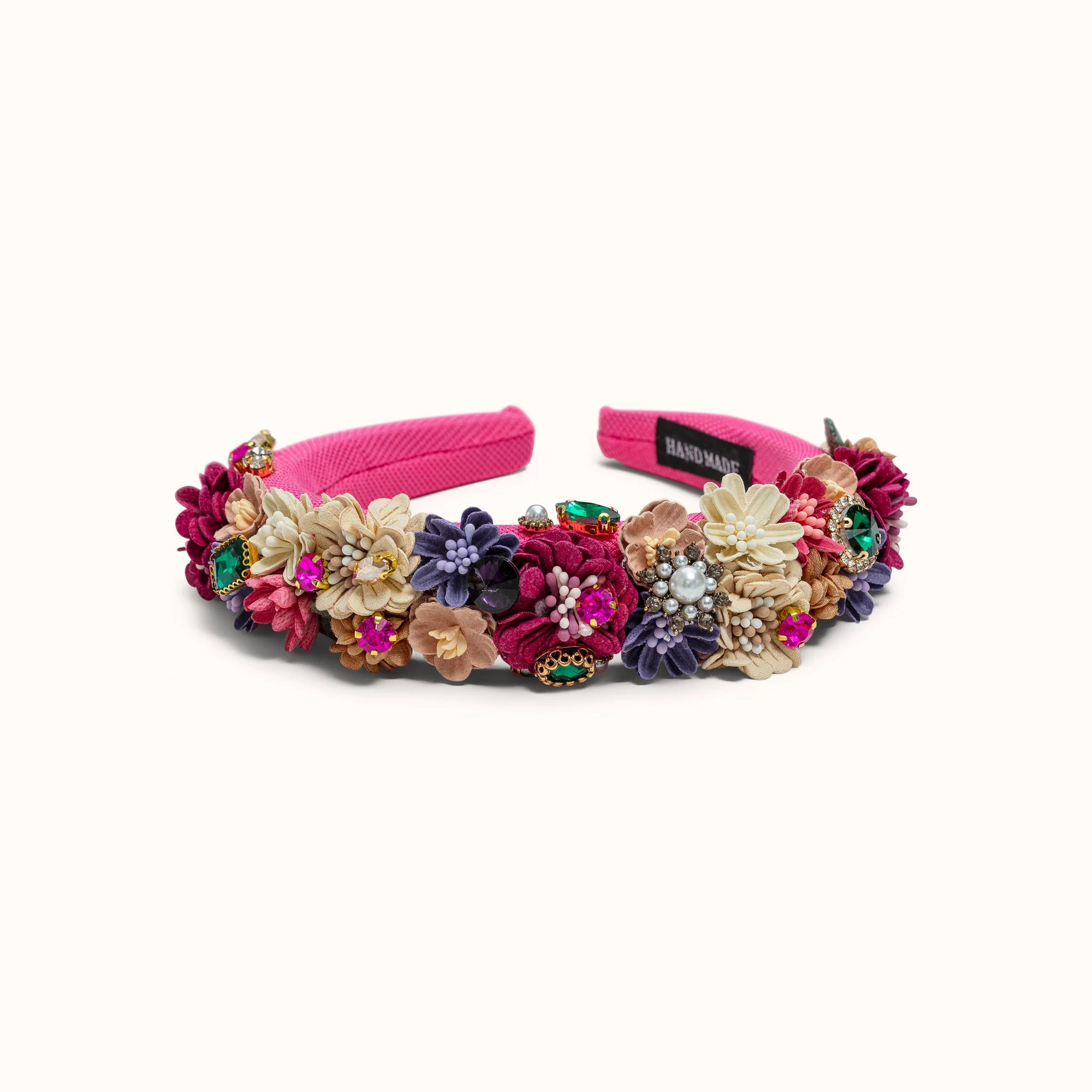 Haarreif mit Perlen und Blumen, pink