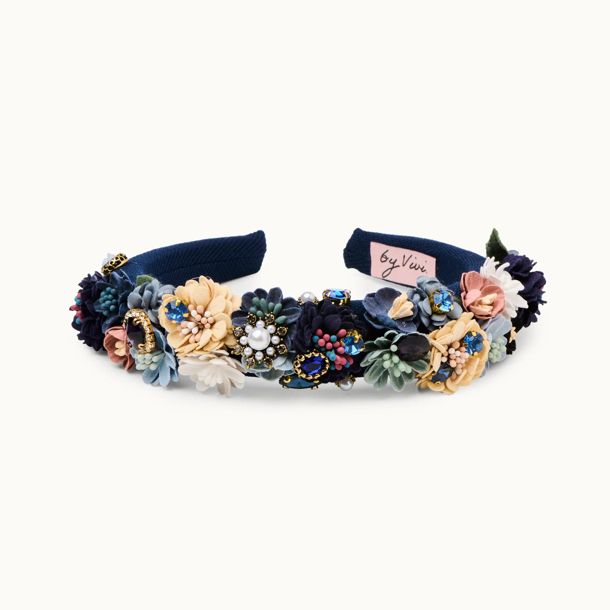 Haarreif mit Perlen und Blumen, navy