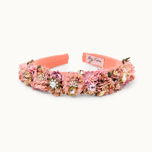 Haarreif mit Perlen und Blumen, coral