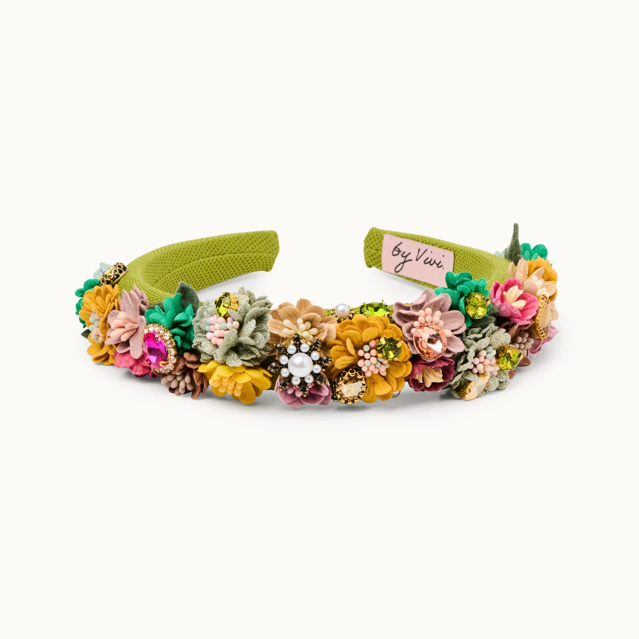 Haarreif mit Perlen und Blumen, green