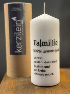 Flamme, weiß/anthrazit "Familie: der Ort an dem das Leben beginnt und die Liebe niemals endet."