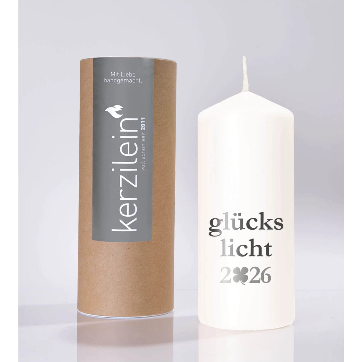 Flamme, weiß/anthrazit "GLÜCKSLICHT 2026"