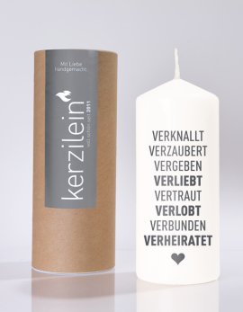 Flamme, weiß/anthrazit "VERLIEBT,VERLOBT,VERHEIRATET "